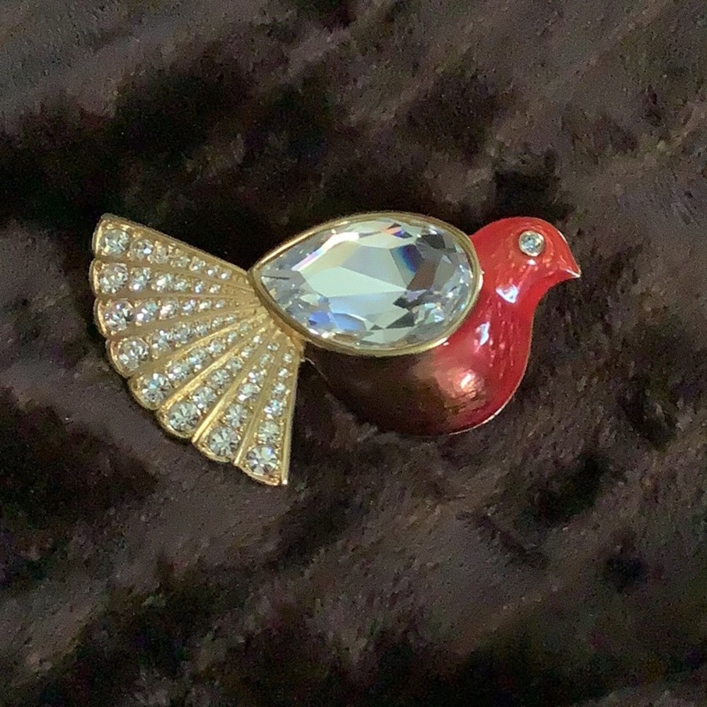 Large Swarovski signed retired crystal parrot brooch